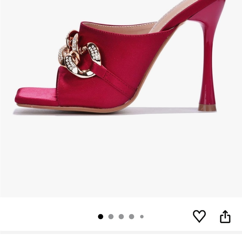 Elegant Red Satin High-Heel Mule with Gold Chain Accent